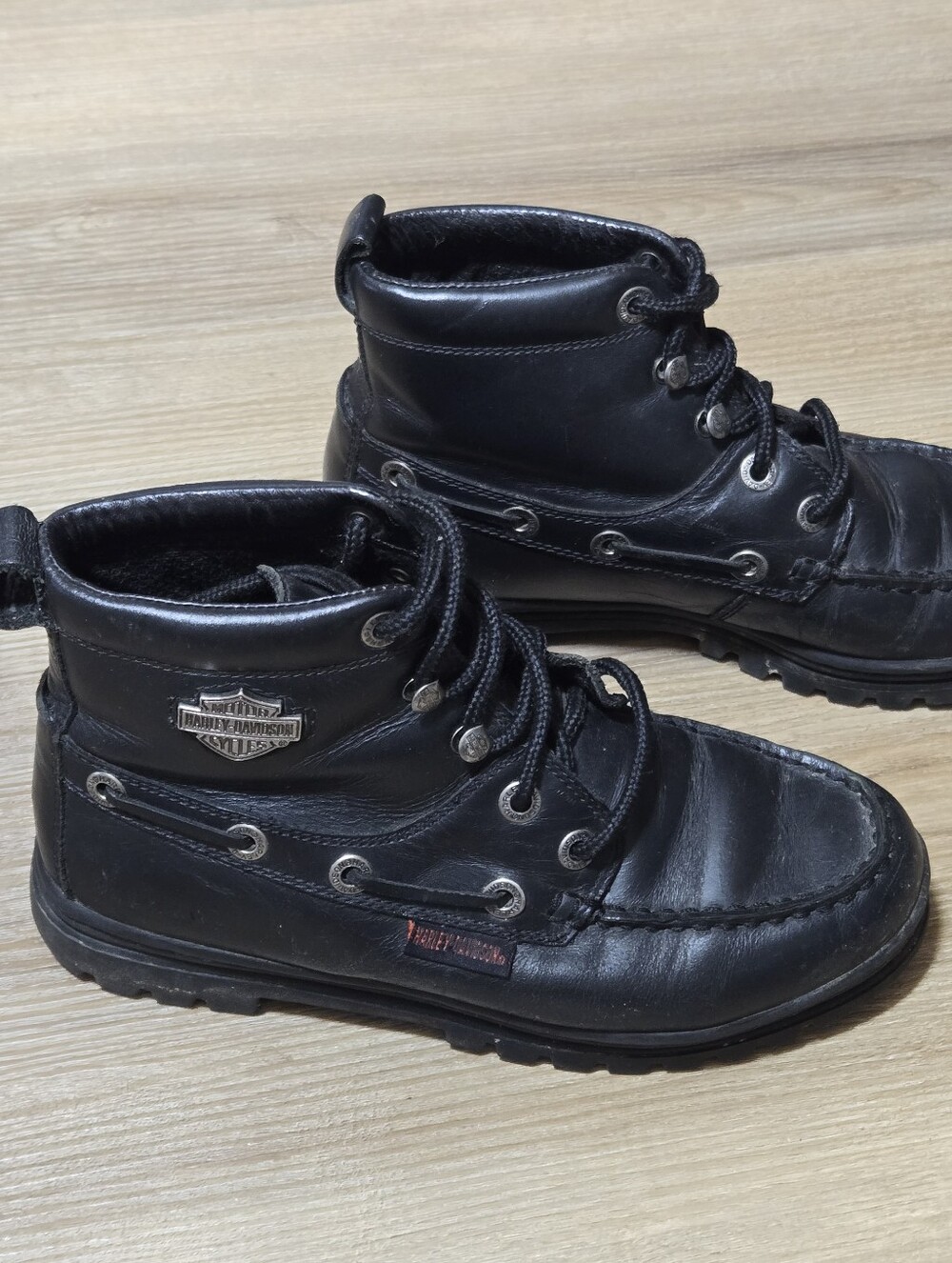 Harley-Davidson Vintage Women's Black Leather Lace-Up Moc Toe Boots - Picture 4 of 8